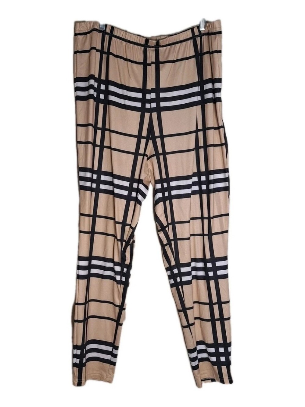 Shein Curve Women's Beige Black Plaid Checkered Legging Elastic Waist Pants 3XL